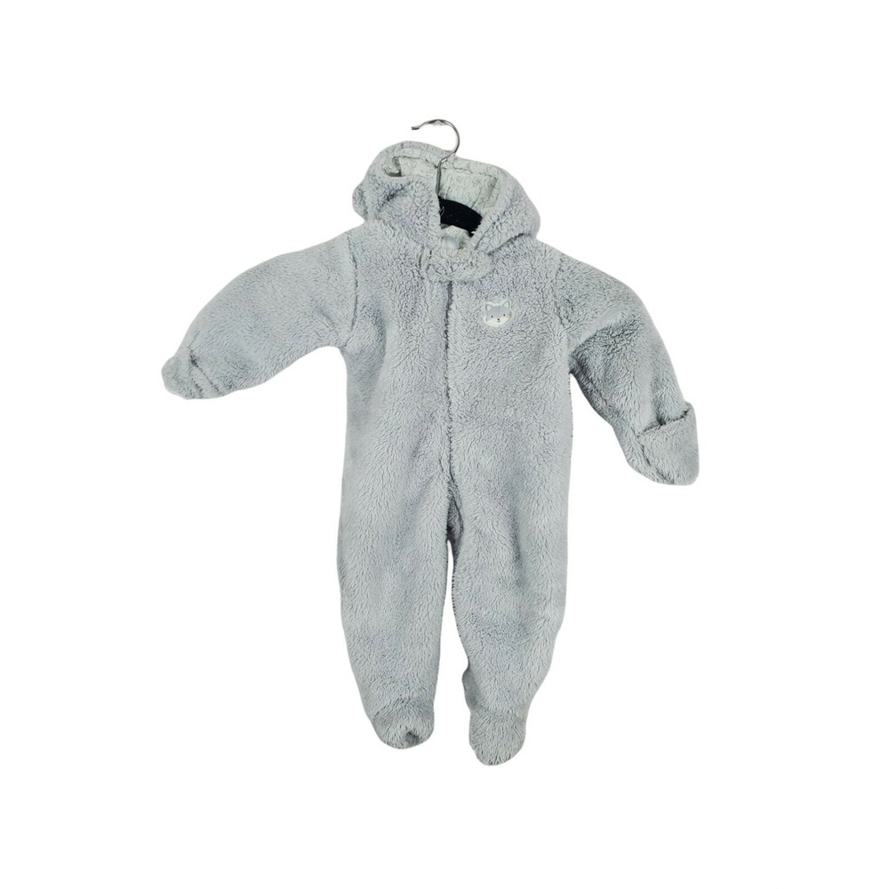 Carters One Piece Fleece Infant 6 Months Grey Hooded Long Sleeve Warm